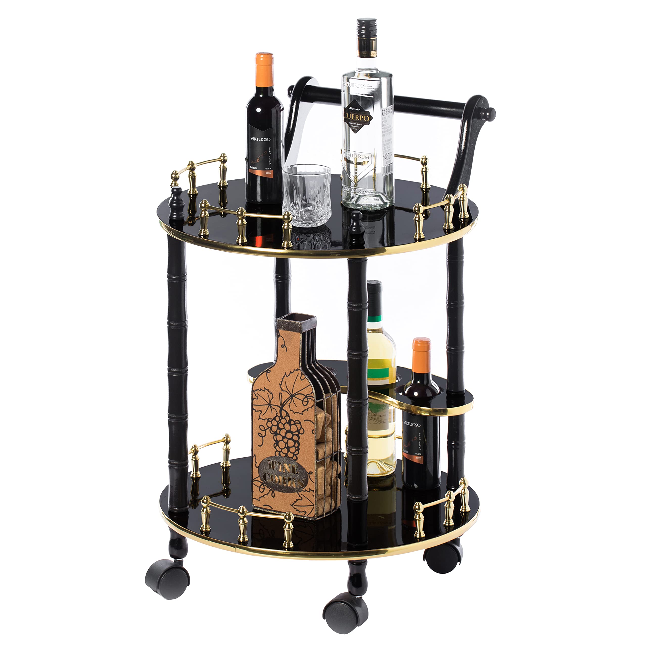 Buy Bold Tones Round Wood Serving Bar Cart Tea Trolley with 2 Tier