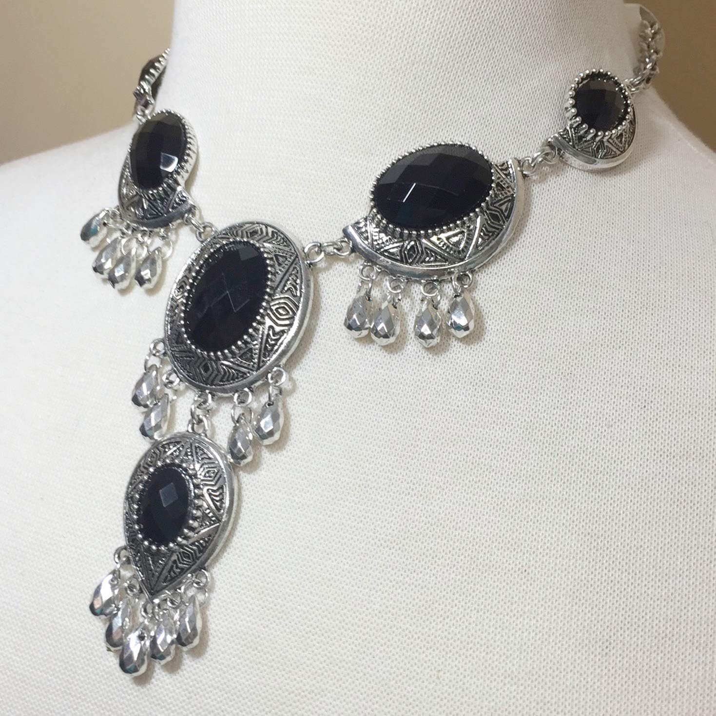 Gypsy Jewels Western Tribal Style Drop Large Chunky Statement Silver Tone Chain Necklace & Dangle Earrings Set