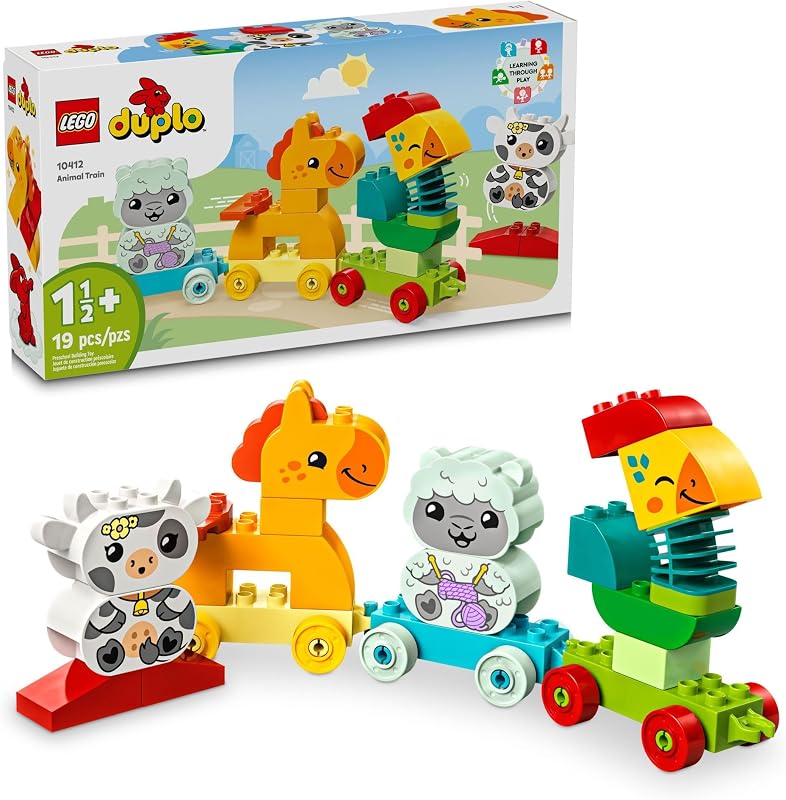 DUPLO My First Animal Train Set de construcción y juguete de caballo, juguete educativo para niños de 1 a 3 años con 4 figuras de animales, regalo de cumpleaños de naturaleza creativa para niños en edad preescolar, 10412