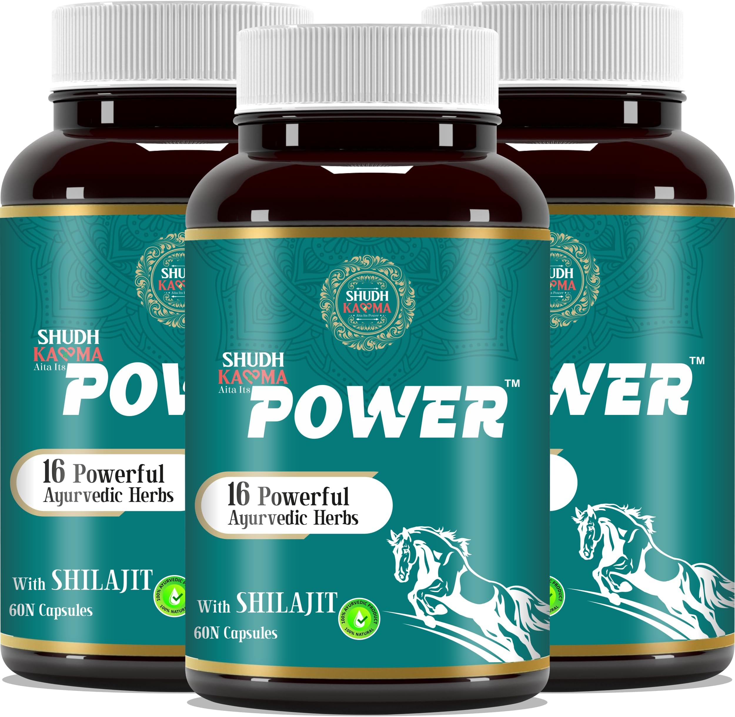 Shudh Kaama Power with Original Shilajit, Gokhru, Ashwagandha & Safed Musli for Strength, Stamina, Energy and Muscle Gain – (Pack of 3) 180 Capsules