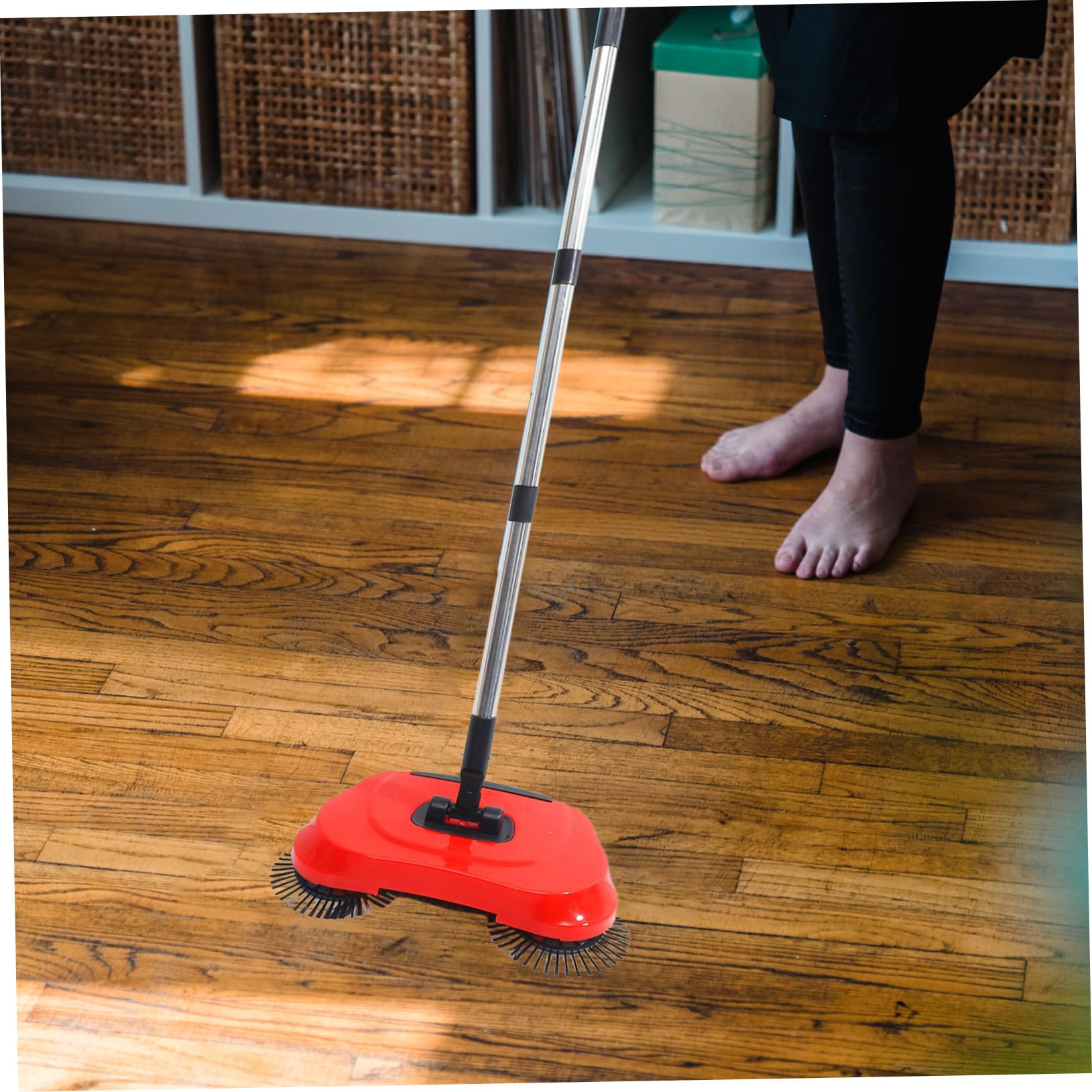 Mobestech Escoba Barredora Manual De Empuje Barredora De Piso Recogedor Fregona Giratoria Mango Ajustable Adecuado para Suelos Duros