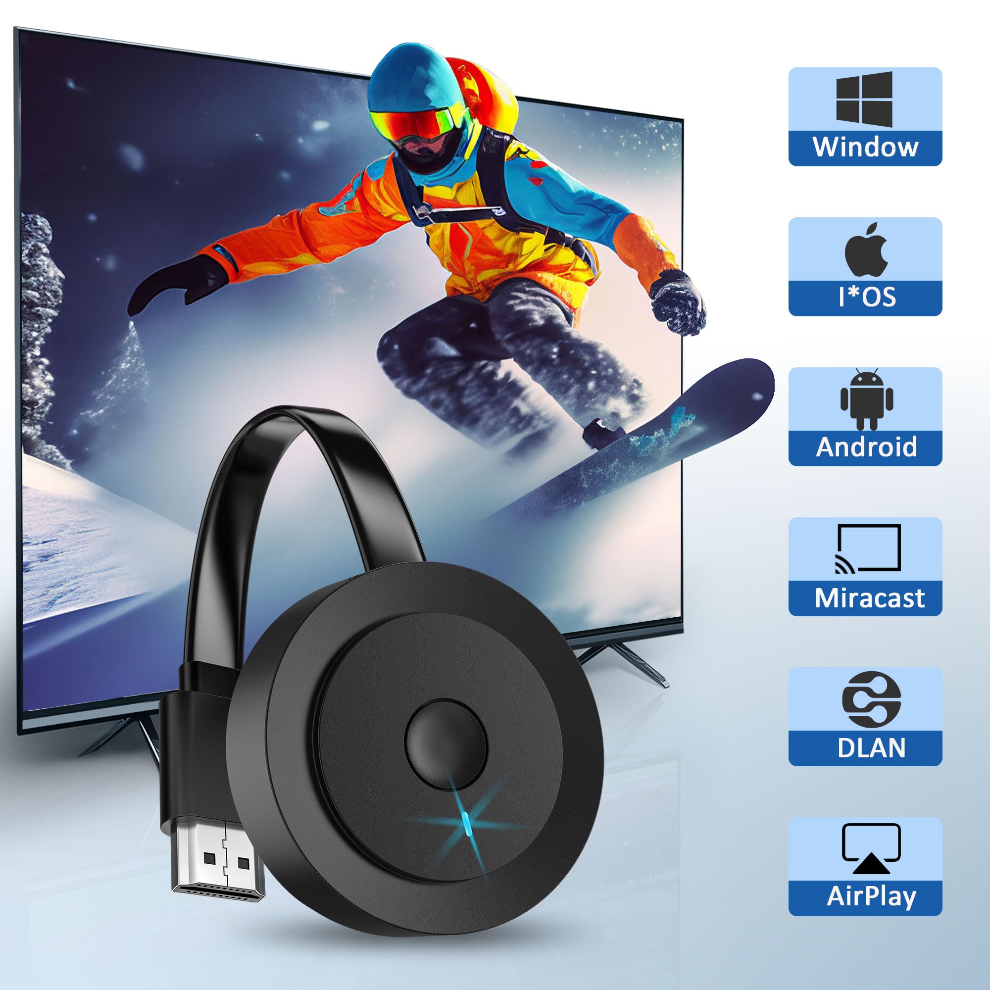 Adattatore HDMI Wireless,SOCLLLife Dongle HDMI Wireless,HD Miracast Dongle Adattatore, Stream Schermo & Video, Supporta Miracast/DLNA/Airplay per i*OS/Android/Windows/Mac i*OS/Monitor/Proiettore