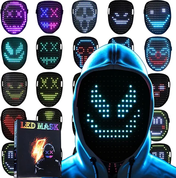 JDBMAOYE Led Mask Lighted Up Mask - Led Masks with Gesture Sensing Costume for Halloween Costume Cosplay Party Cool Gifts