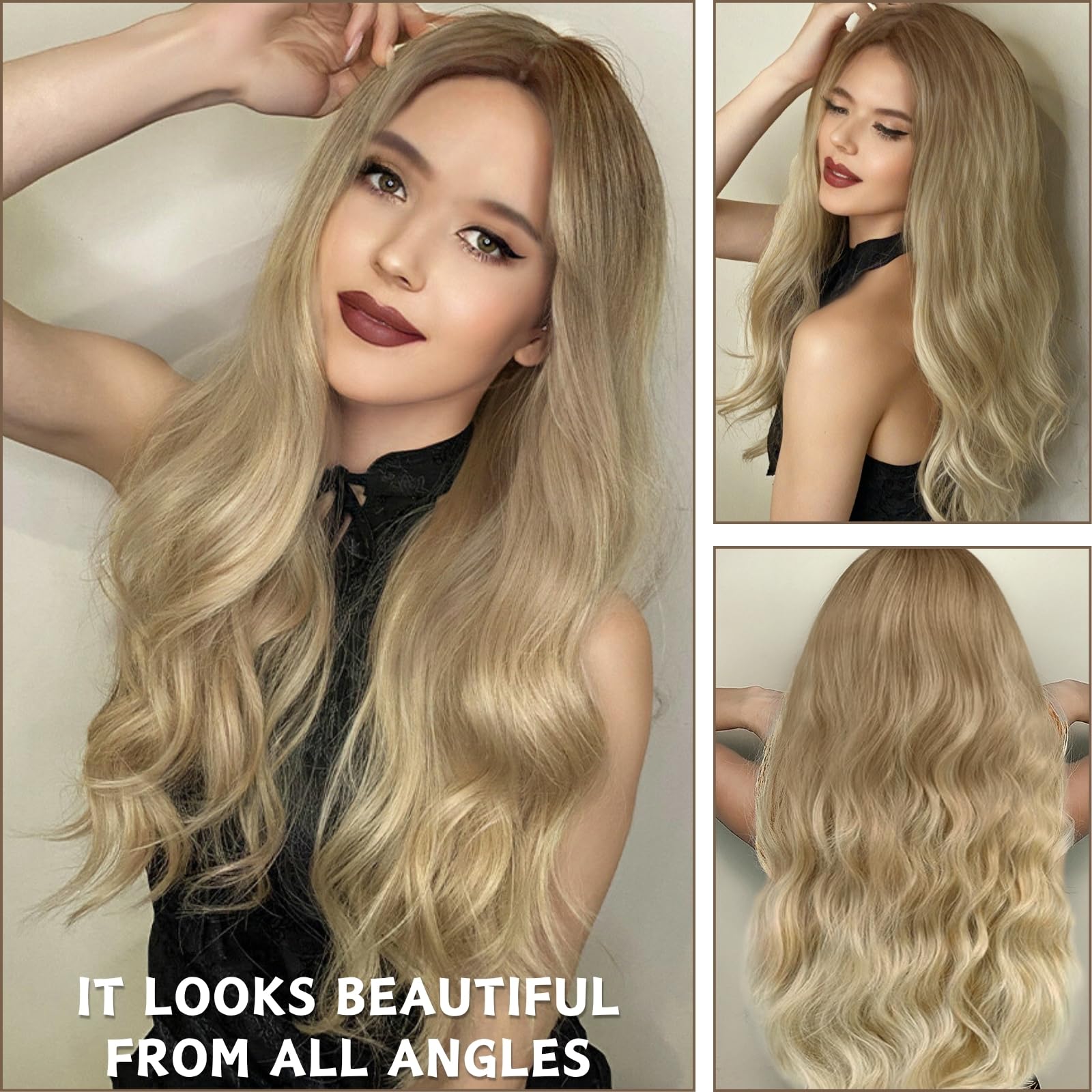LUFFLOK Long Blonde Wave Wigs for Women Girls 27’’ Curly Wigs Synthetic Wig Women's Charming Full Hair Long Replacement Hair Wig for Ladies Fancy Dress Party Cosplay Daily Use (Blonde) - Image 2