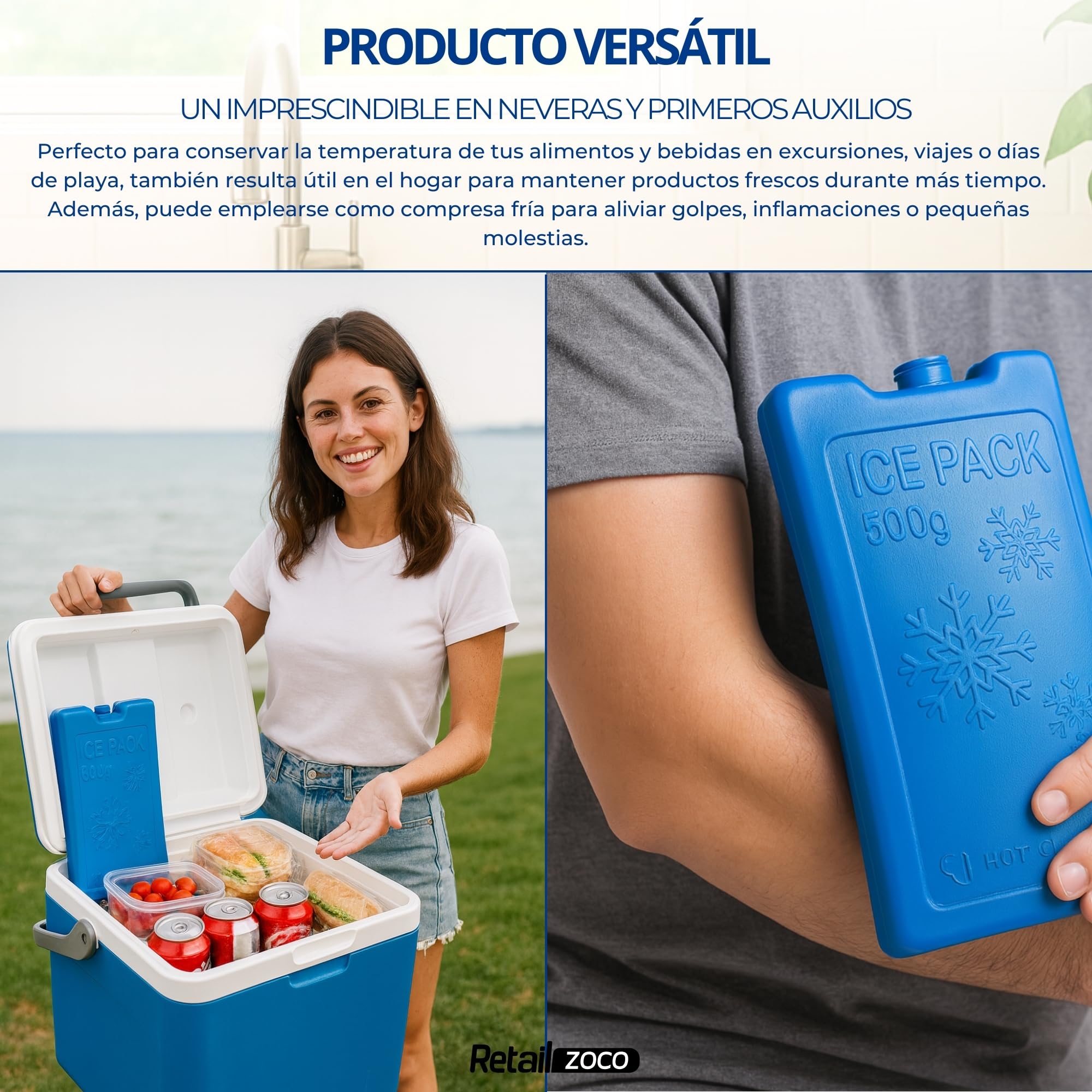 Acumulador de Frio, Bloques de Hielo para Neveras portatiles, Placas Hielo Nevera, Tamaño de la Placa 20 x 2.5 x 10.5 cm, Plástico, Incluye Pack de 2 Bloques de 500 Gramos Cada uno - imagen 5