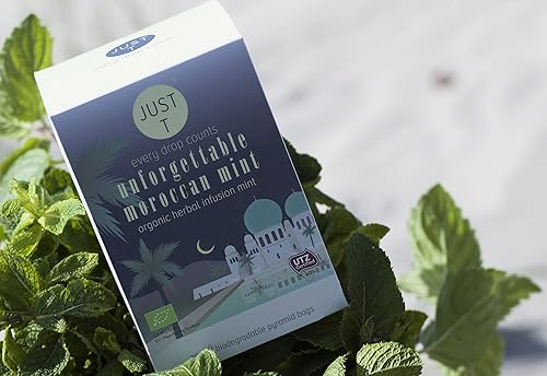Miniatura 5 de JUST T Bolsa de té pirámide de menta marroquí inolvidable (20 piezas)  Té de hierbas orgánico  Infundido con menta marroquí  Bolsas de té orgánico