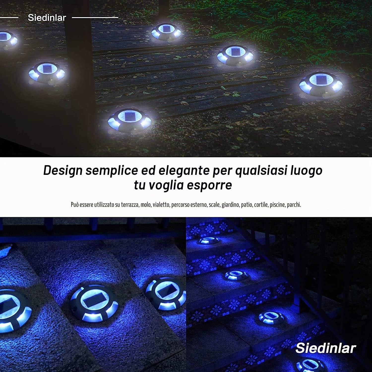 Siedinlar Luci Solari per Ponte Vialetto Luci LED Lampade Solari da Giardino per Esterni Impermeabili per Molo Giardino Marciapiede Scala 4 Pezzi (Blu)