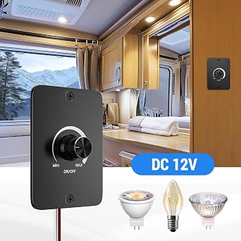 DoRight 12V Dimmer Switch, 5A 60W Low Voltage PWM Dimmer, 12 Volt Dimmer Switch for LED Lights, Smart Dimmer Light Switch for RV Auto, Camping Trailers, Boats, Caravans, Campervan, Black