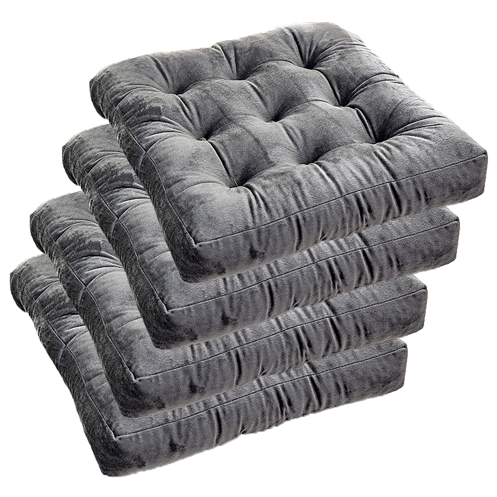 Set di 4 cuscini per sedie da pranzo, sedie da ufficio, uso esterno, cuscini quadrati, grigio scuro