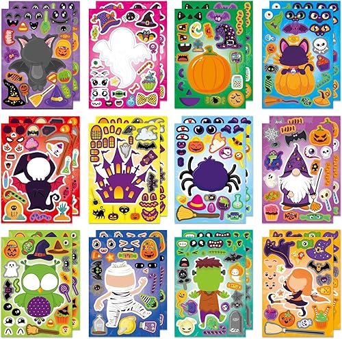 24 calcomanías de Halloween para niños pequeños, haz tus propios personajes, mezcla y combina calcomanías de feliz Halloween, suministros de