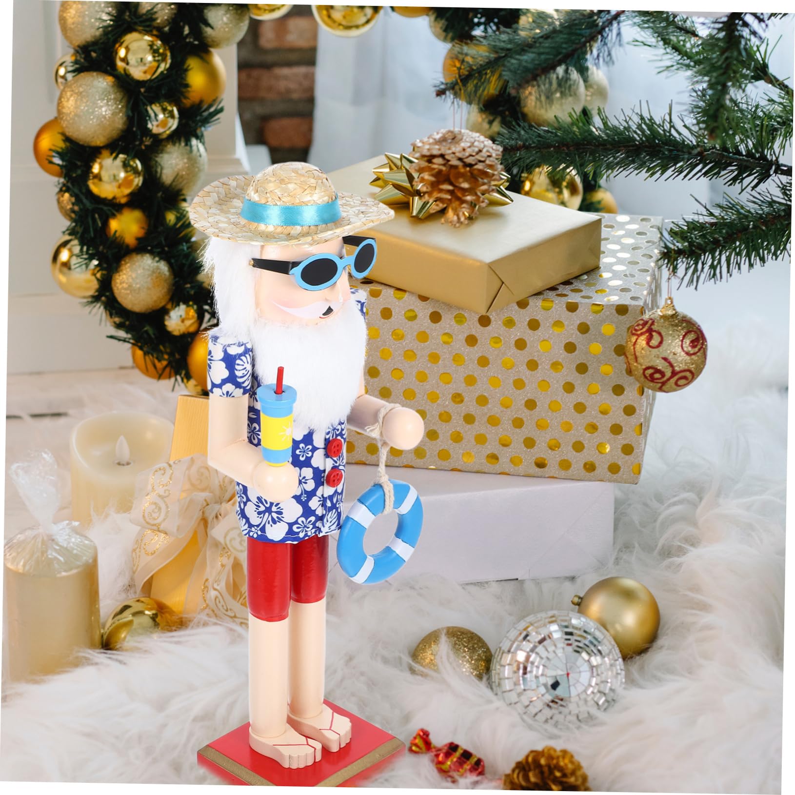 Zerodeko Schiaccianoci in Legno Stile Hawaiano Statua di Schiaccianoci Decorazione Natalizia Ornamento da Tavolo per Feste di Natale