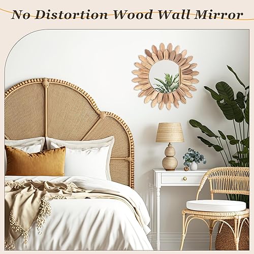 Miniatura 5 de Beeveer Espejo de pared bohemio de 3 piezas, espejo de madera rústica de 12 pulgadas, espejo de pared rústico, decoración de habitación, espejos