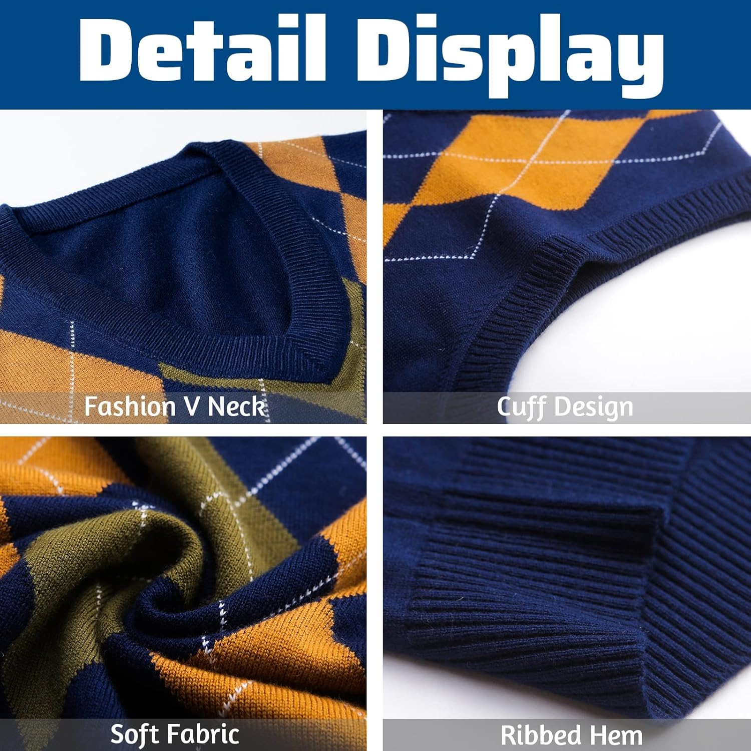 Mens Argyle Sweater Vests V-Neck Sleeveless Pullover Classic Business Knitwear Wool Cardigan Autumn Winter Vest