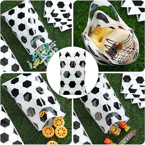 Miniatura 4 de Sinmoe 50 bolsas de golosinas de fútbol, bolsas de plástico para regalos de fiesta de fútbol, suministros de fiesta deportiva para decoraciones de