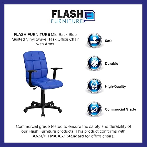 Miniatura 12 de Flash Furniture - Silla giratoria de respaldo medio de vinilo, acolchada, color negro