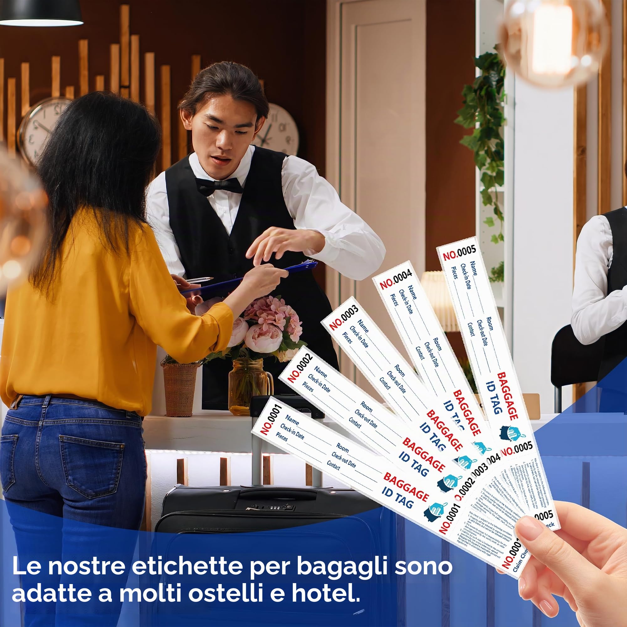 1000 Etichette per Bagagli (1-1000) Etichette per Richiesta Bagagli degli Hotel con Nastro Trasferibile Numerazione in Serie Etichette per Bagagli in Carta Etichette per Richiesta Bagagli Alberghi