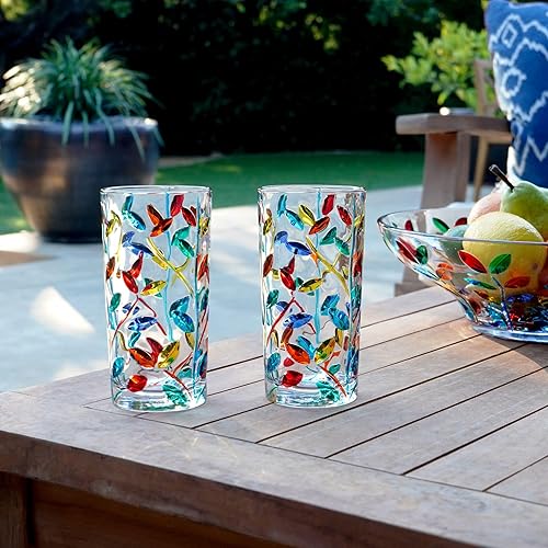 Miniatura 4 de Italian Crystal Tall Drinking Glasses, SET OF 2, Flowervine Pattern, 14 oz Glasses, All Purpose Tumblers, Highball Colored Drinking Glasses,