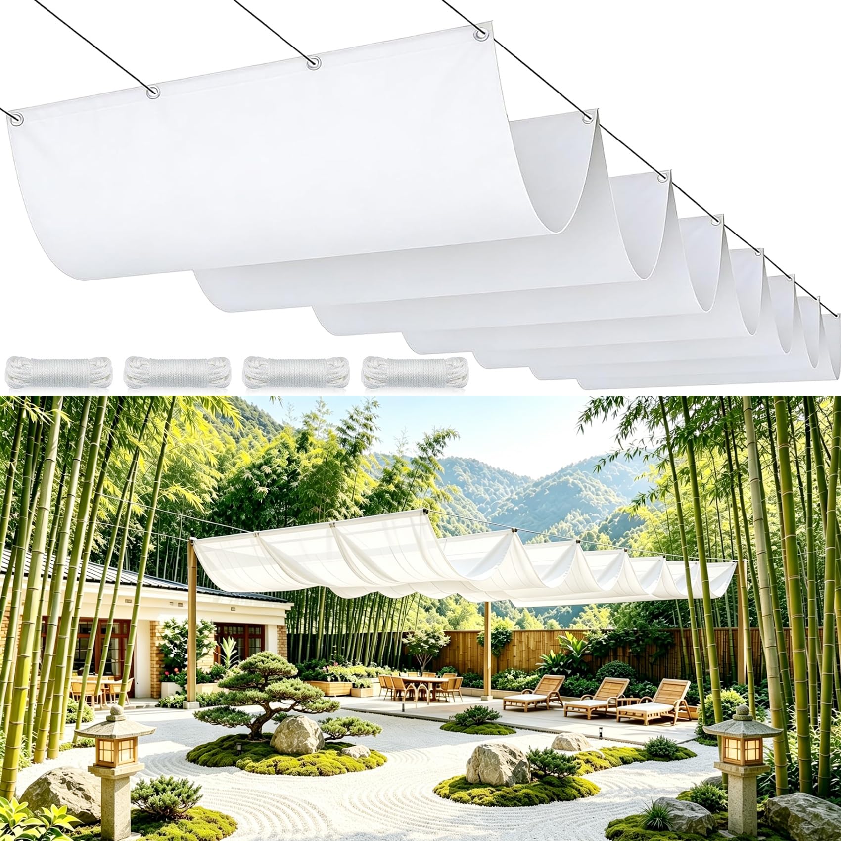 Toile rétractable pergola 230x520 cm store extérieur imperméable voiles d'ombrage blanc patio