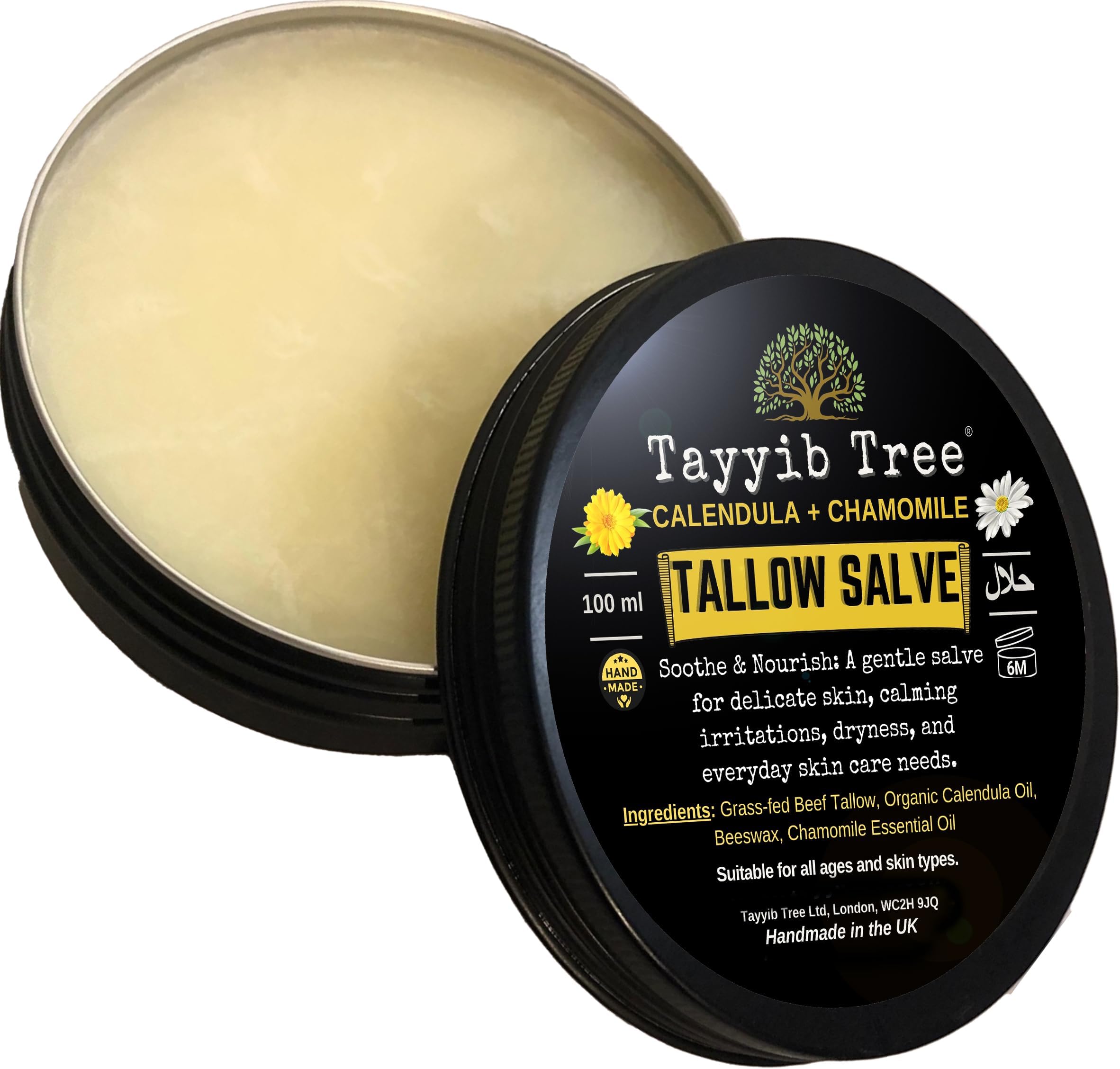 Handmade Tallow Salve With Calendula and Chamomile - For Relief of Eczema, Psoriasis, Nappy Rashes, Heat Rashes, Scars - 100ml