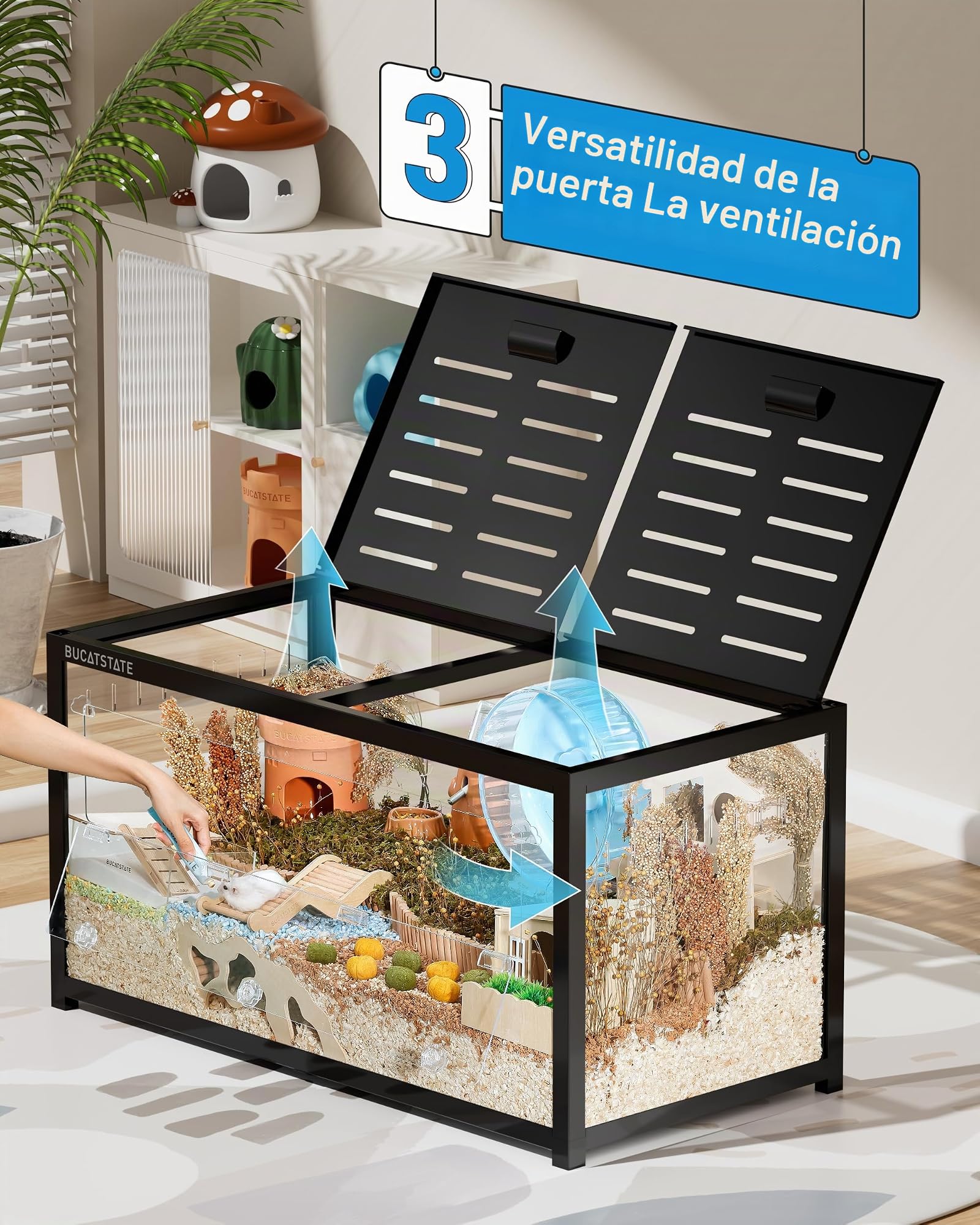 BUCATSTATE Jaula para Hámster 3.0: Metal Espaciosa Hábitat para Animales Pequeños Apilable con Acceso Superior, Fácil Montaje para Hámster Sirio Enano, Ratones 100L x 50W x 52H CM (Negro)