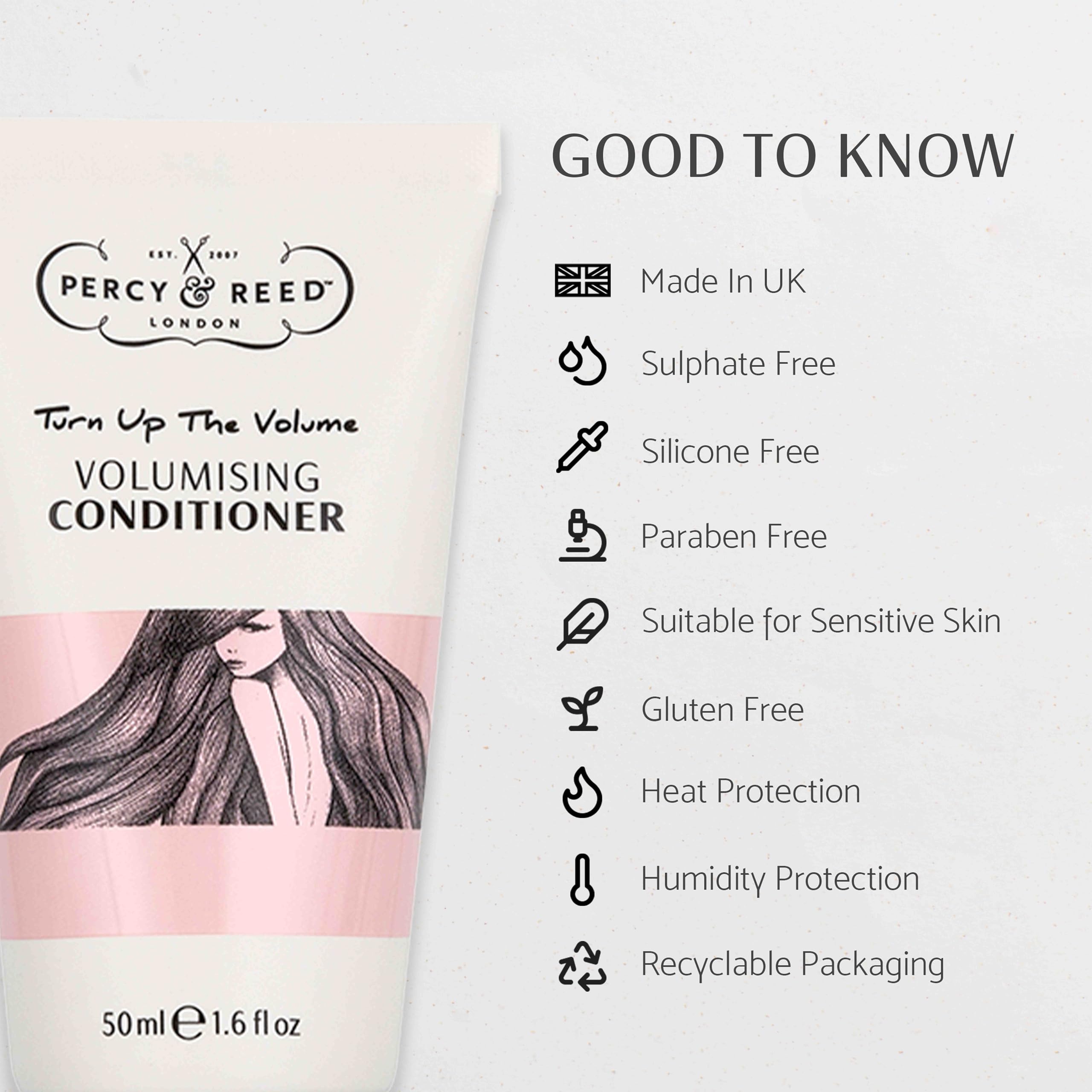 Percy & Reed Turn Up The Volume Volumising Conditioner - Adds Weightless Volume To Thin Fine Hair - Fuller and Thicker Hair. Free From Gluten, Silicones, Sulphates & Parabens. Heat Protection - 50ml - Image 4