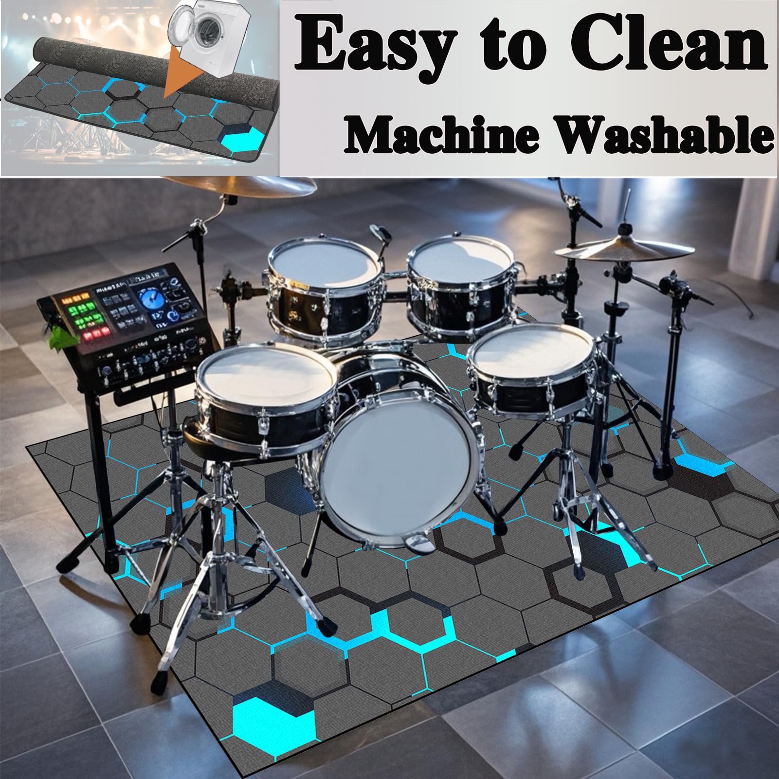 Tappetino per Batteria Elettronica e Percussioni Tappeto a Tamburo Insonorizzato Tappeto Batteria Acustica Tappeti Antiscivolo per Batteria Elettroniche Rullante Acustica Grancassa 200 x 180 cm