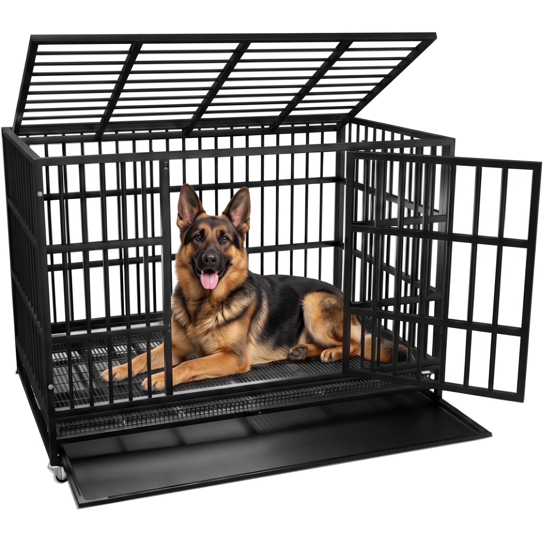 KOKOTANGS 48 Inch Heavy Duty Dog Crate Cage with Wheels