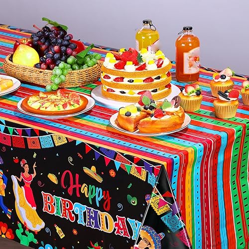 Miniatura 5 de Mantel de plástico para fiesta mexicana, 3 unidades, 54 x 108 pulgadas, mantel desechable para fiesta de cumpleaños mexicano, suministros de