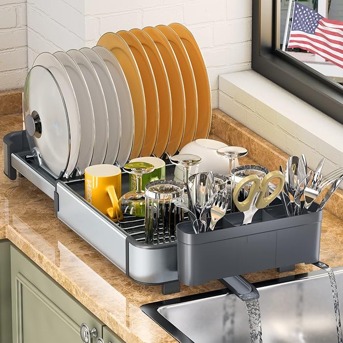 Buy Dish Drying Rack, SNTD Expandable Aluminium Dish Rack with