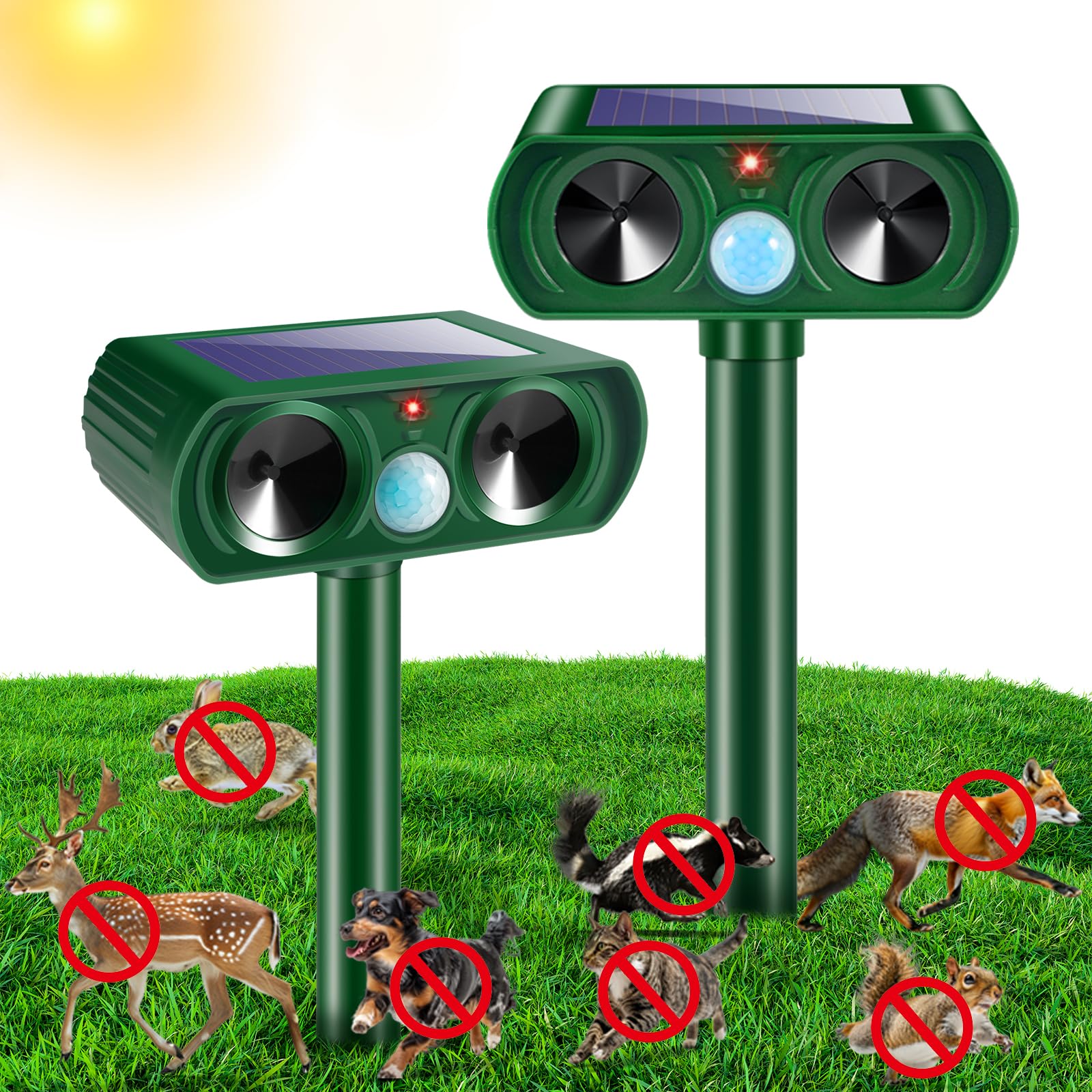 Photo 1 of 2 Pack Solar Ultrasonic Animal Repeller Outdoor, Cat Deer Repellent Devices with Motion Sensor, IP65 Waterproof Animal Deterrent Devices for Squirrels,Rabbits,Dogs,Raccoons,Skunks for Garden Yard FarmLPNPMFX9760959
