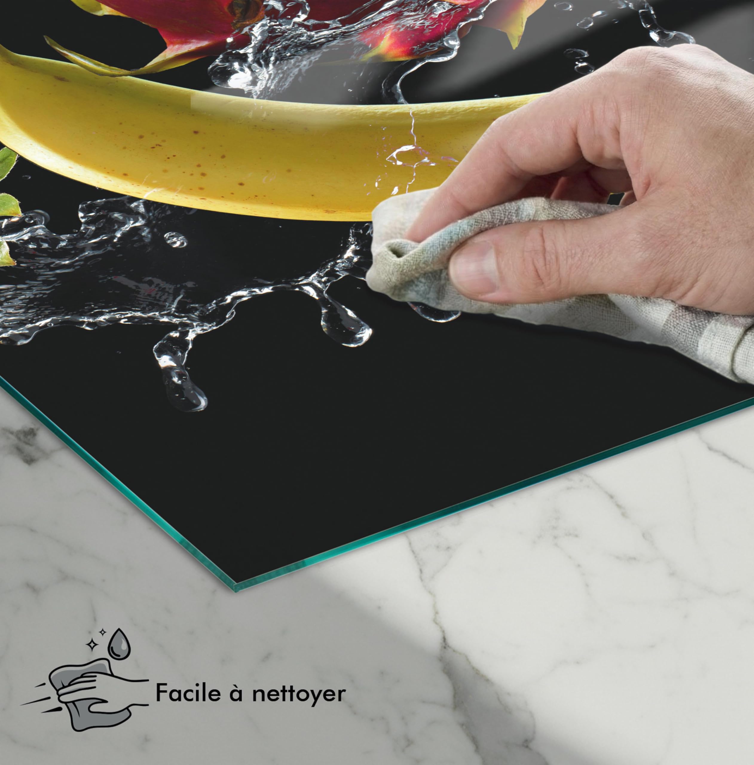SFArt Protège-plaque 60x52 – Planche à découper en verre trempé 1 pièce – Induction & Vitrocéramique - Fruits Tropicaux- SFArt
