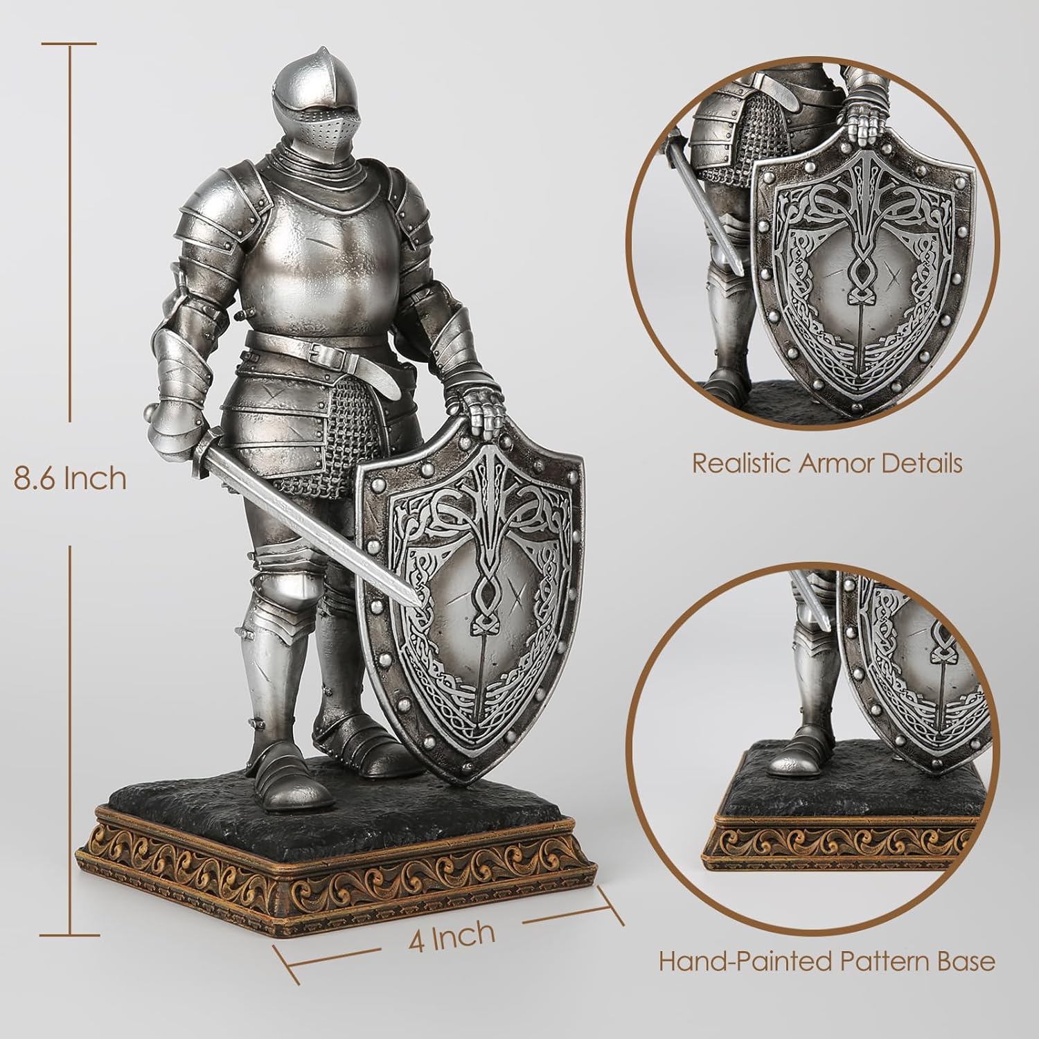 Medieval Knight Statue - 8.6 Inch Knight Shield Figurines Antique Home Decor, Hand Painted Medieval Guard Ornament Novelty Office Space Gifts - Image 6