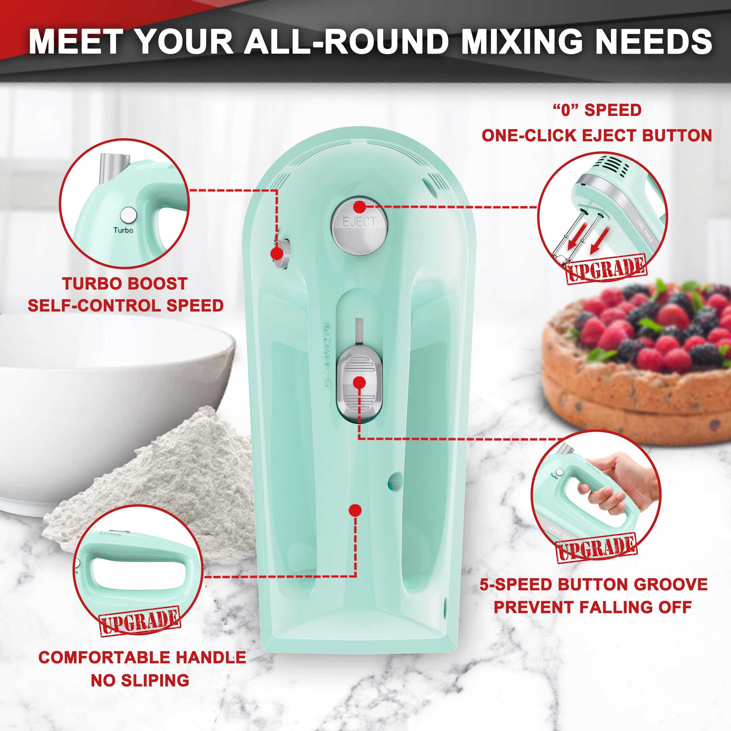 Lord Eagle Electric Hand Mixer Mini, 300W Power Handheld Mixer Kitchen for 5Speed Baking Cake