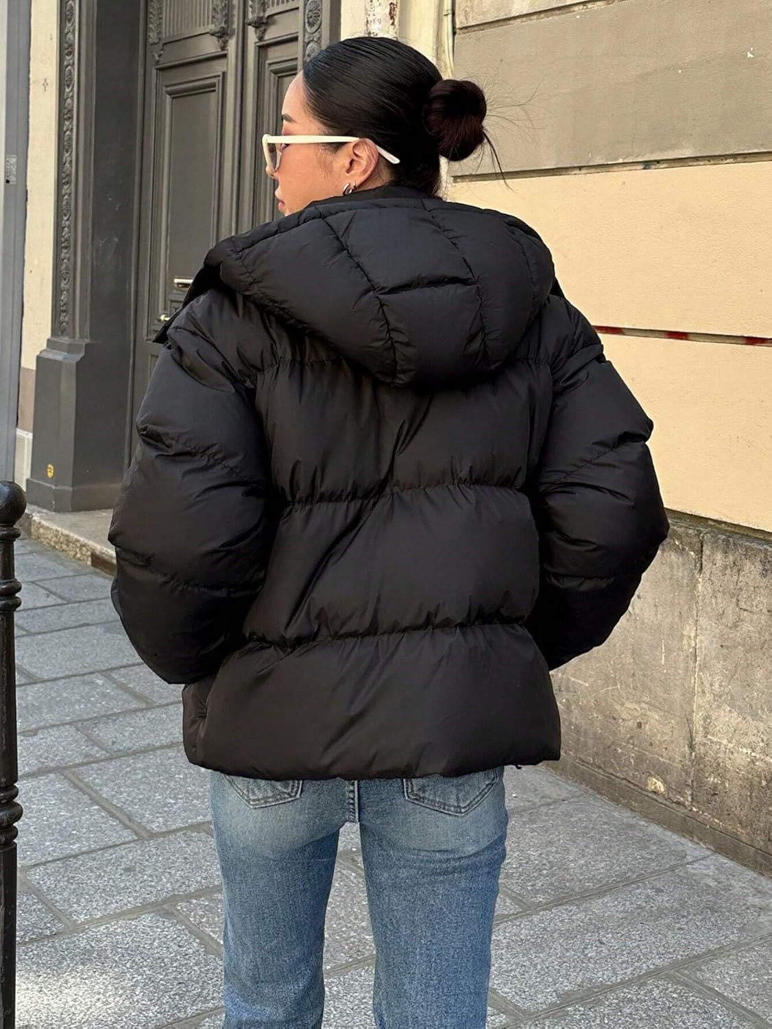 Women's Trench Coat Pocket Zipper Collar Long Sleeve Hooded Casual Jacket Classic Overcoat