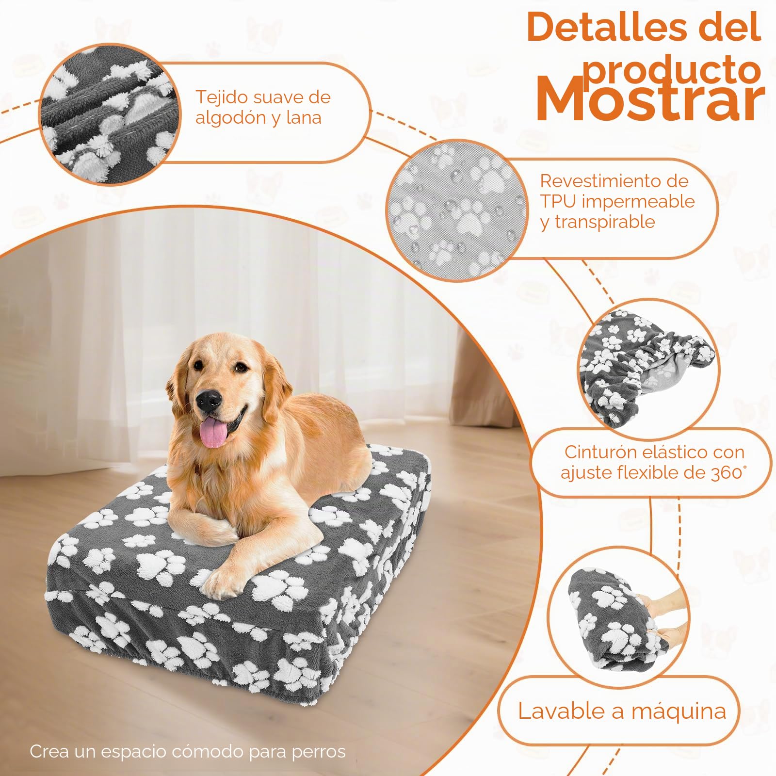 Fundas para camas de perros, funda de repuesto para cama de perro, impermeable, suave funda de terciopelo para cojín de perro, lavable, 91 x 69 x 20 cm/112 x 89 x 20 cm (XL)