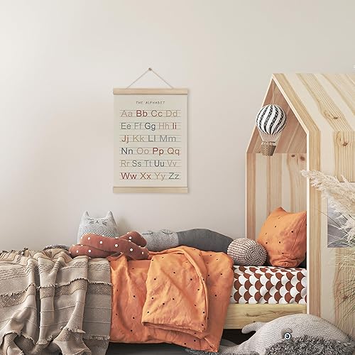 Miniatura 6 de HRQKO Marco para colgar pósteres, decoración de pared de guardería, póster bohemio ABC con marcos de madera, pancarta del alfabeto, decoración para