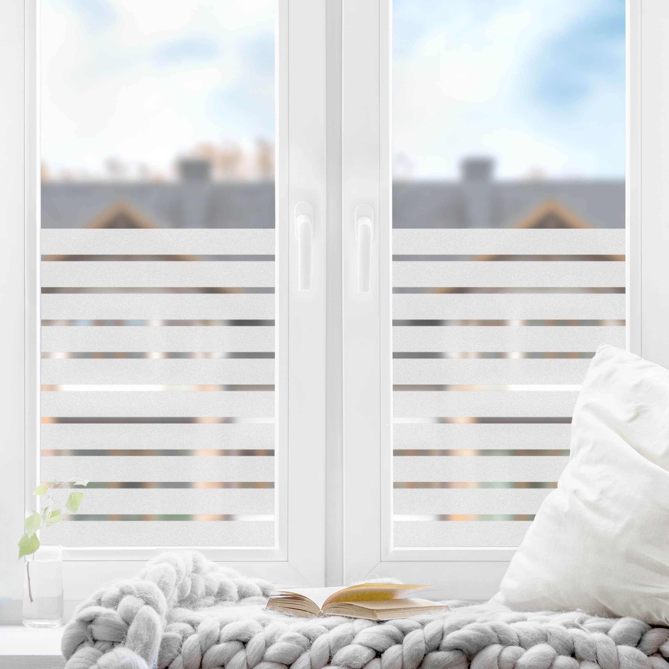 Bilderwelten Fensterfolie Sichtschutz Streifen Muster 200 x 100 cm Milchglasfolie Sichtschutzfolie Fenster Folie Blickdicht Anti-UV Statisch Haftend Hochformat