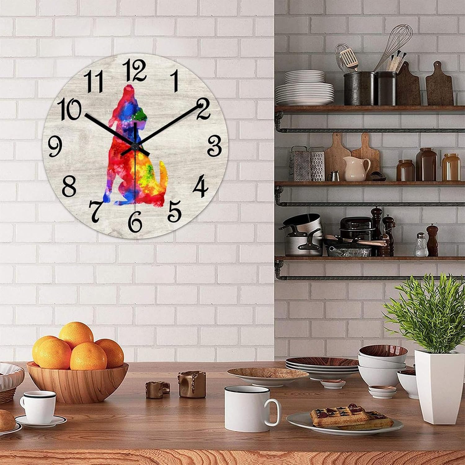 Beagle Round Wooden Clock for Wall Decor Dog Mom Gift Farmhouse Wall Clock 15 Inch Silent Non-Ticking Wood Clock for Office Classroom Wall Art