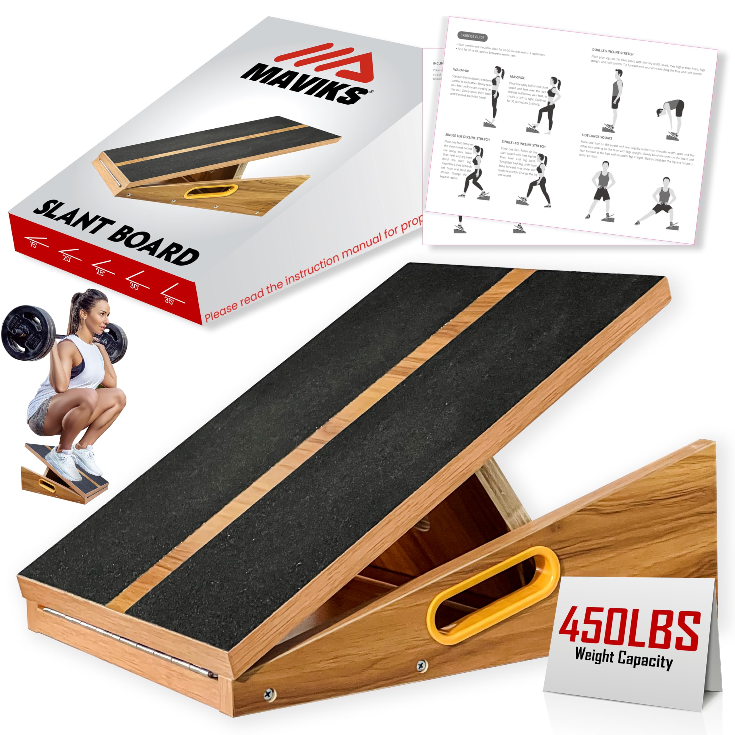 MAVIKS Professional Adjustable Calf Stretcher Slant Board for Squats for Ankle and Achilles Stretching, Posture Wooden Slant Board for Calf Stretching, Squat Wedge for Physical therapy & Exercise