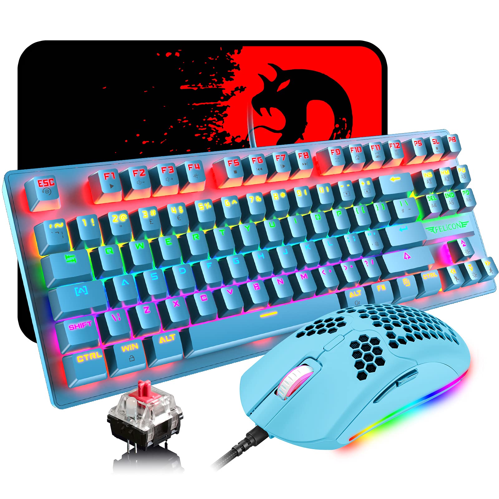 Buy Mechanical Gaming Keyboard and Mouse Combo with Full 88 Key Antighosting Rainbow Backlight