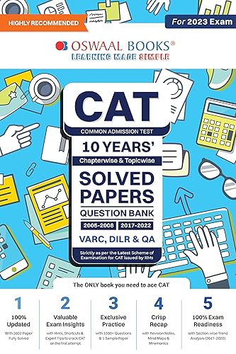 Oswaal CAT 10 Years' Chapter-wise and Topic-wise Solved Papers Question Bank 2005-2008, 2017-2022 VARC, DILR &amp; QA (For 2023 Exam) Oswaal Editorial Board