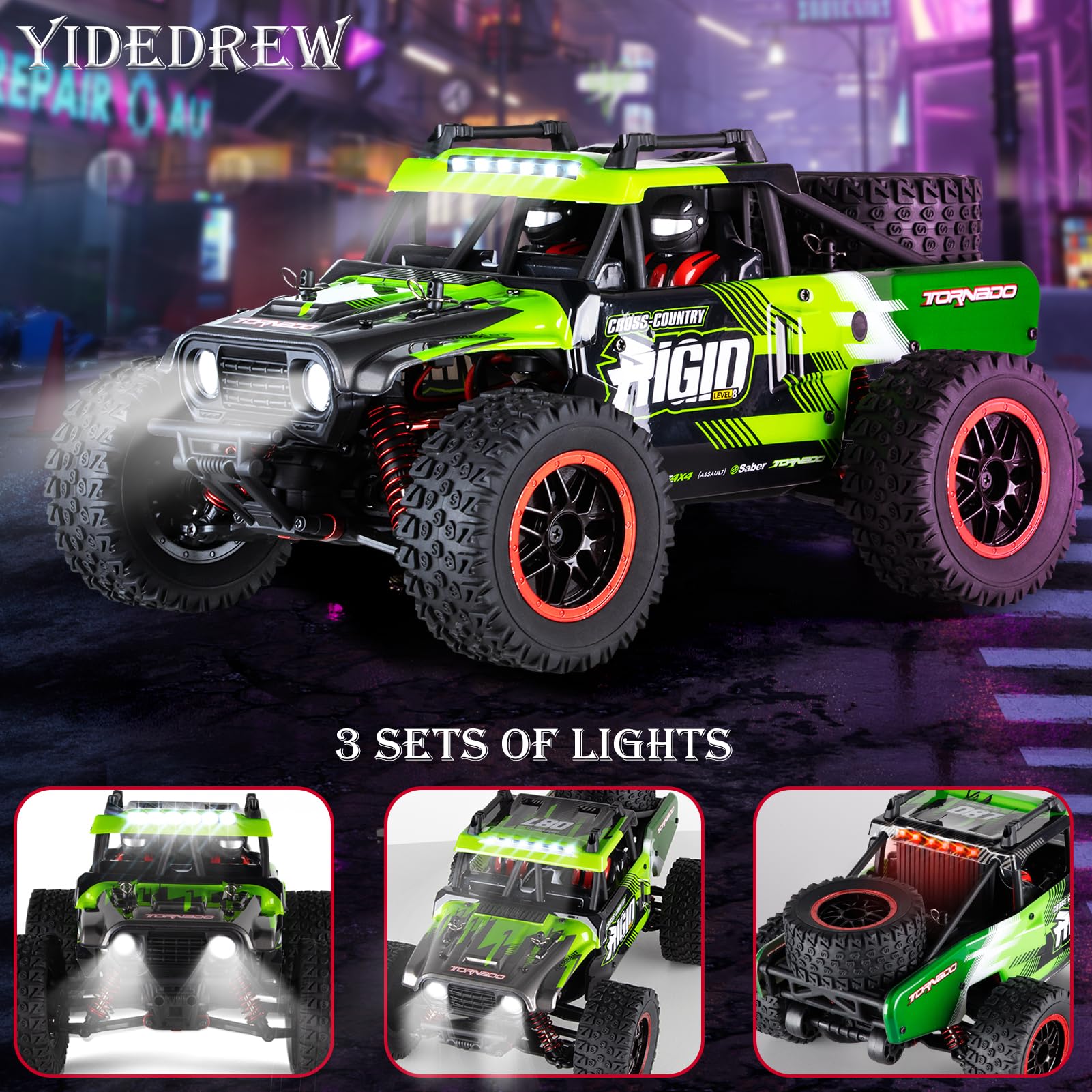 Auto radiocomandata in scala 1:14 Fast 60 KMH 4X4 RC camion per adulti ragazzi 2.4 GHz tutti i terreni RC Dune Buggy fuoristrada RC Monster Truck breve corso auto con 2 batterie (verde)