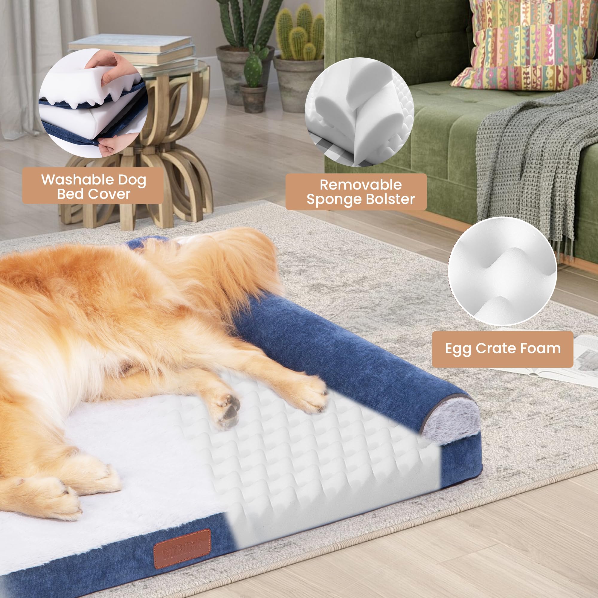 Large Dog Bed for Medium and Large Dogs Waterproof Memory Foam Orthopedic Dog Bed Durable Sofa Pet Bed Removable Cover with Zipper and Bolster Nonslip Bottom（SGreen XXL） - image 2