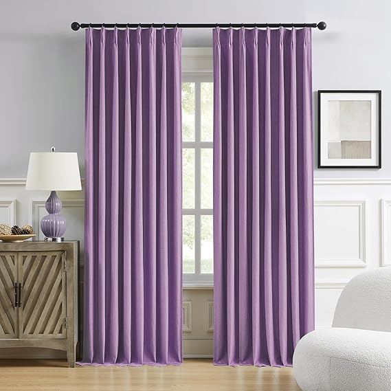 DUALIFE Pinch Pleated Blackout Curtains Purple 2 Panels