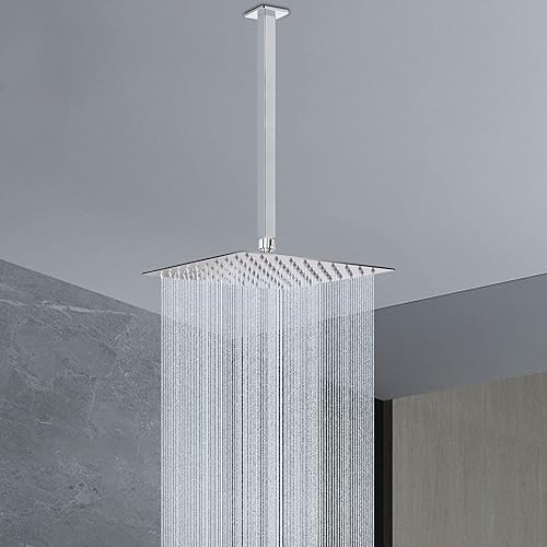 Miniatura 4 de HarJue Brazo de ducha montado en el techo, cabezal de ducha tipo lluvia, brazo de extensión cuadrado con brida y cinta de teflón, extensor de ducha