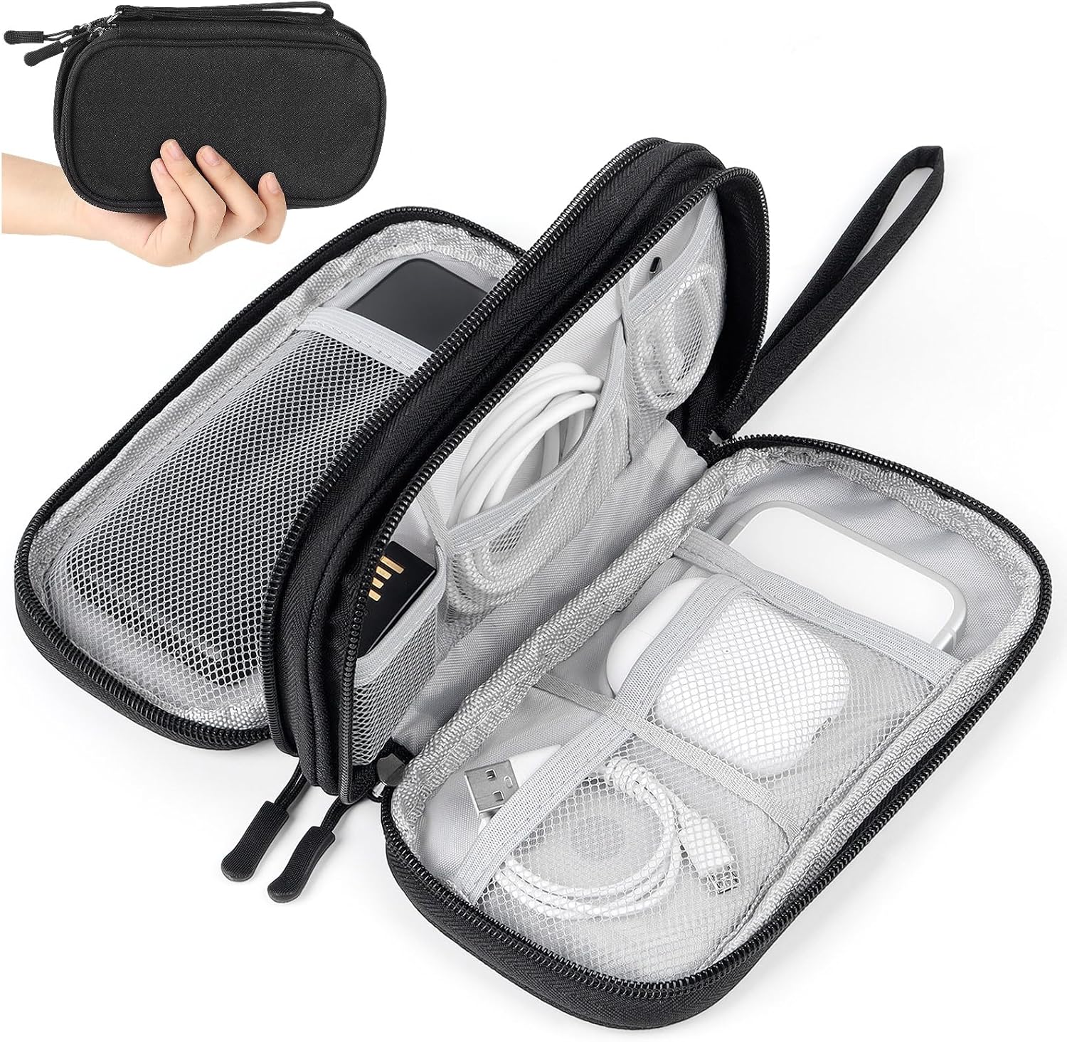 Travel Electronics Pouch Bag, Black Electronics Accessories Organizer Bag, Travel Cable Organizer Pouch for Charger Cord Phone Earphone Mouse