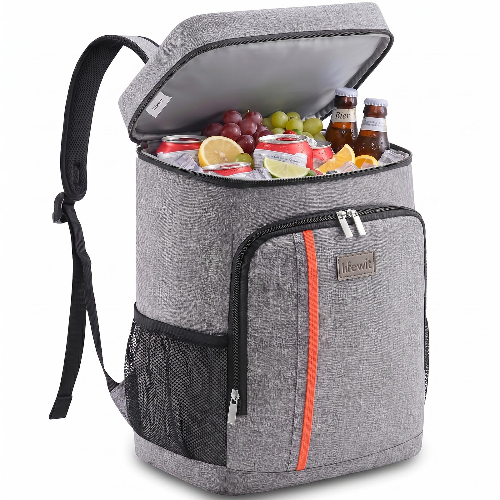 Lifewit 22L 30 Dosen Kühlrucksack, Auslaufsichere Kühltasche Rucksack, wasserdichte Isolierte Lunchtasche für Männer, Frauen, Arbeit, Picknicks, Strand, Camping, Reisen, Grau