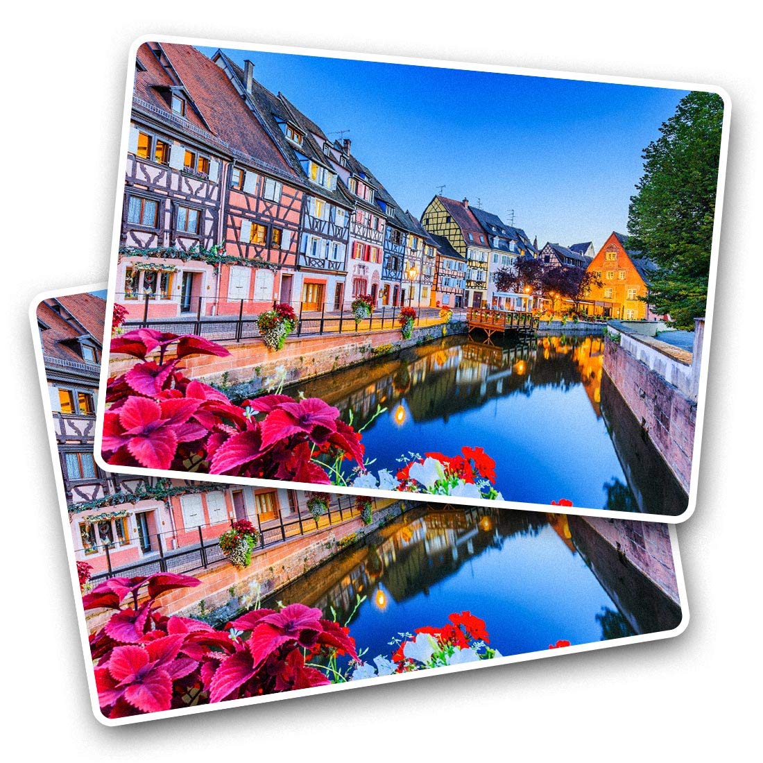 Destination Vinyl Ltd Multi Rectangle Stickers(Set Of 2) 7.5Cm - Canal Colmar Alsace France Fun Decals For Laptops,Tablets,Luggage,Scrap Booking,Fridges, #44511