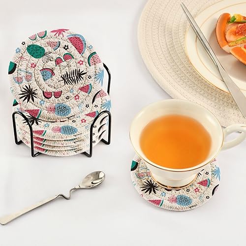 Miniatura 5 de Coasters Absorbent and Holder Set of 6 Coasters for Drinks Aesthetic Coasters Posavasos para Mesa Watermelon Pineapple Coconut