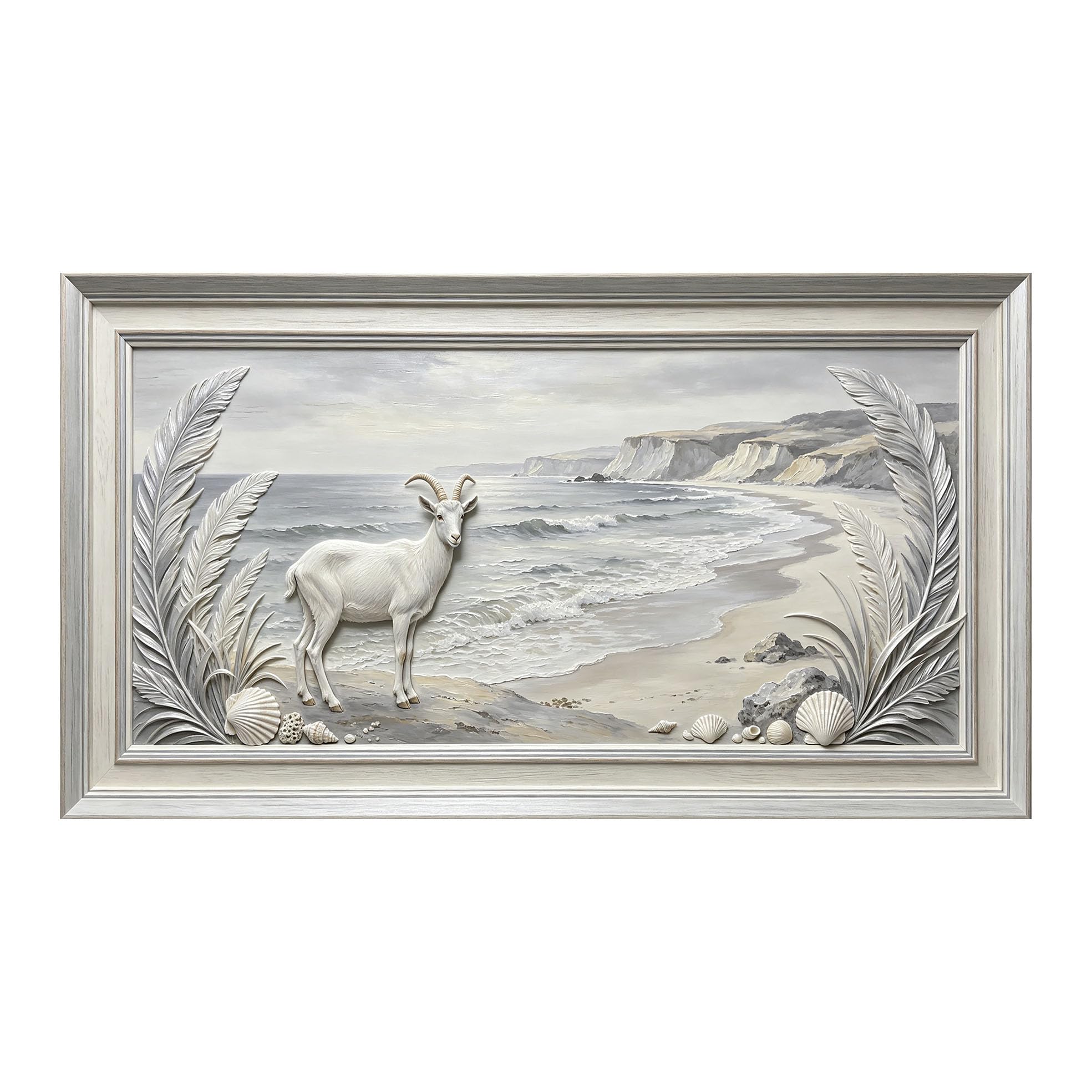 Yzpallescene 3D 3D Framed Wall Art 50cm×90cm Coastal Beach Landscape Oil Painting Large Size SelfAdhesive Removable Wall Decor Prints Artwork for Living Room Bedroom Office